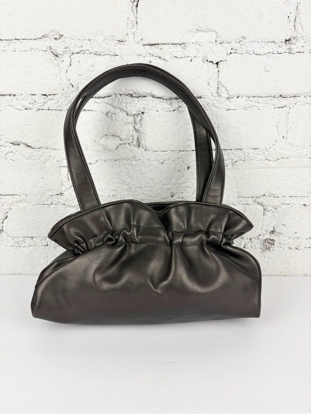 Barney’s New York Vintage Dark Grey Ruched Small Shoulder Bag Purse - Picture 6 of 11